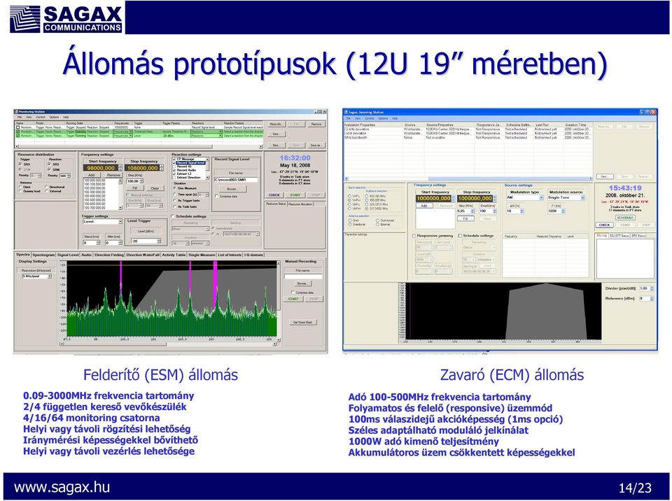 nymérési képessk pességekkel bővíthetb thető Helyi vagy távoli t vezérl rlés s lehetősége Zavaró (ECM) állomás Adó 100-500MHz frekvencia tartomány