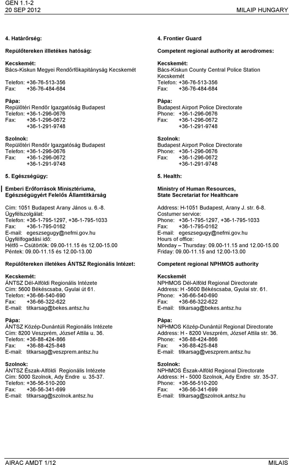 Telefon: +36-1-296-0676 Fax: +36-1-296-0672 +36-1-291-9748 Szolnok: Repülőtéri Rendőr Igazgatóság Budapest Telefon: +36-1-296-0676 Fax: +36-1-296-0672 +36-1-291-9748 5.