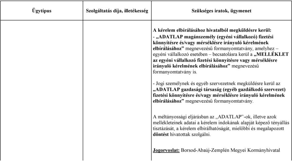 mérséklésre irányuló kérelmének elbírálásához megnevezésű formanyomtatvány is.