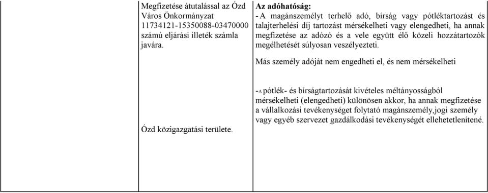 vele együtt élő közeli hozzátartozók megélhetését súlyosan veszélyezteti. Más személy adóját nem engedheti el, és nem mérsékelheti Ózd közigazgatási területe.