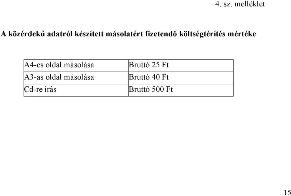 másolatért fizetendő költségtérítés mértéke