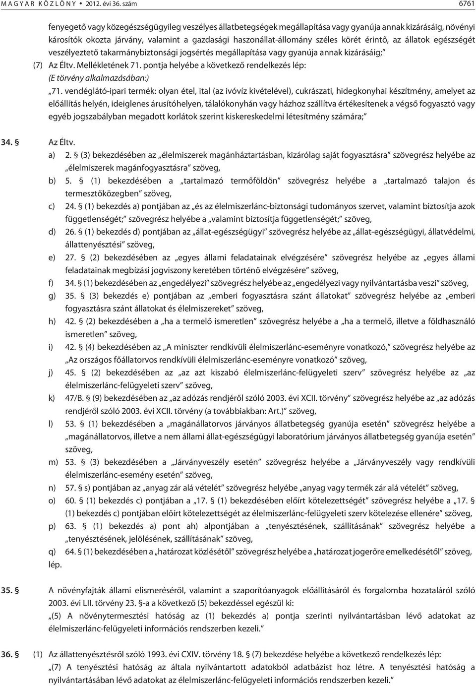 körét érintõ, az állatok egészségét veszélyeztetõ takarmánybiztonsági jogsértés megállapítása vagy gyanúja annak kizárásáig; (7) Az Éltv. Mellékletének 71.