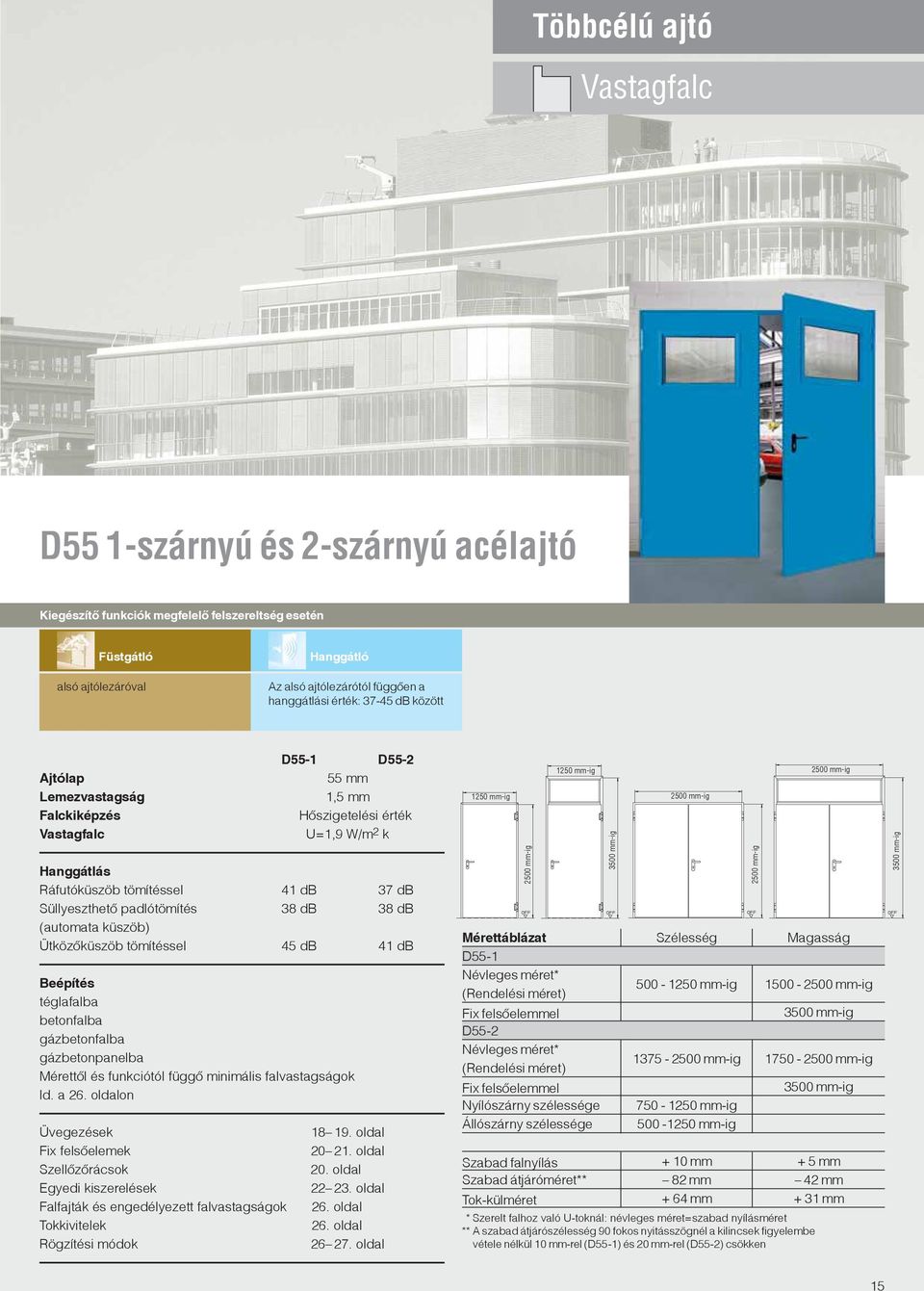 padlótömítés 38 db 38 db (automata küszöb) Ütközőküszöb tömítéssel 45 db 41 db Beépítés téglafalba betonfalba gázbetonfalba gázbetonpanelba Mérettől és funkciótól függő minimális falvastagságok ld.