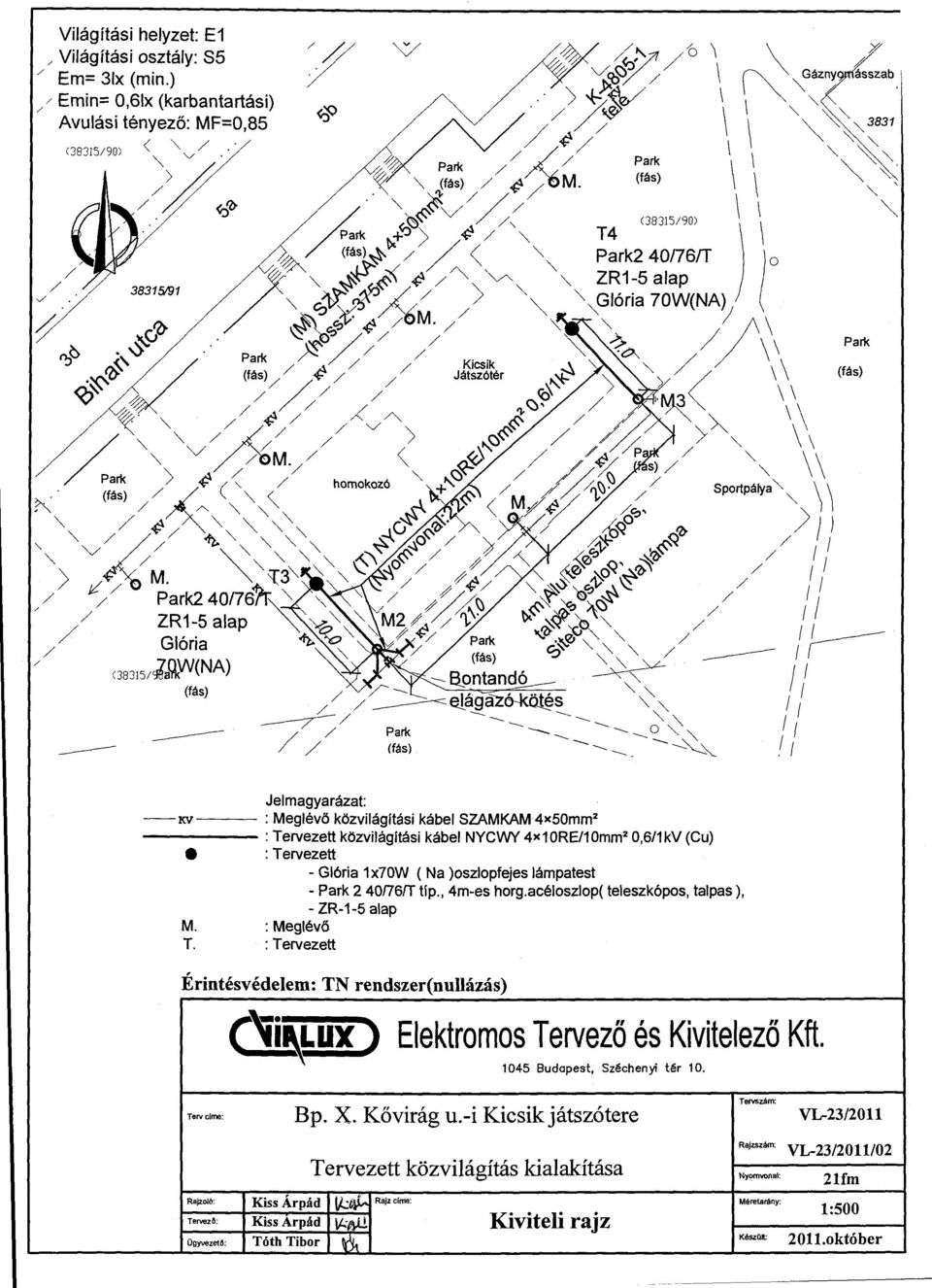 - ZR-1-5 alap : Meglévő Érintésvédelem: TN rendszer(nullázás) ni~lux ) Elektromos Tervező és Kivitelező Kft. 1045 Budapest, Széchenyi tér 10.