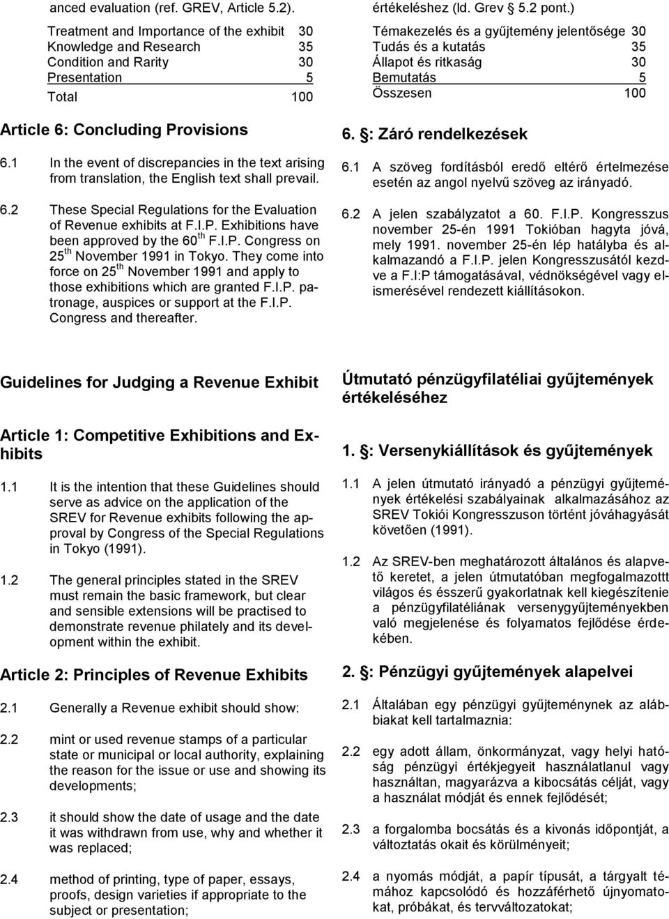 Exhibitions have been approved by the 60 th F.I.P. Congress on 25 th November 1991 in Tokyo. They come into force on 25 th November 1991 and apply to those exhibitions which are granted F.I.P. patronage, auspices or support at the F.