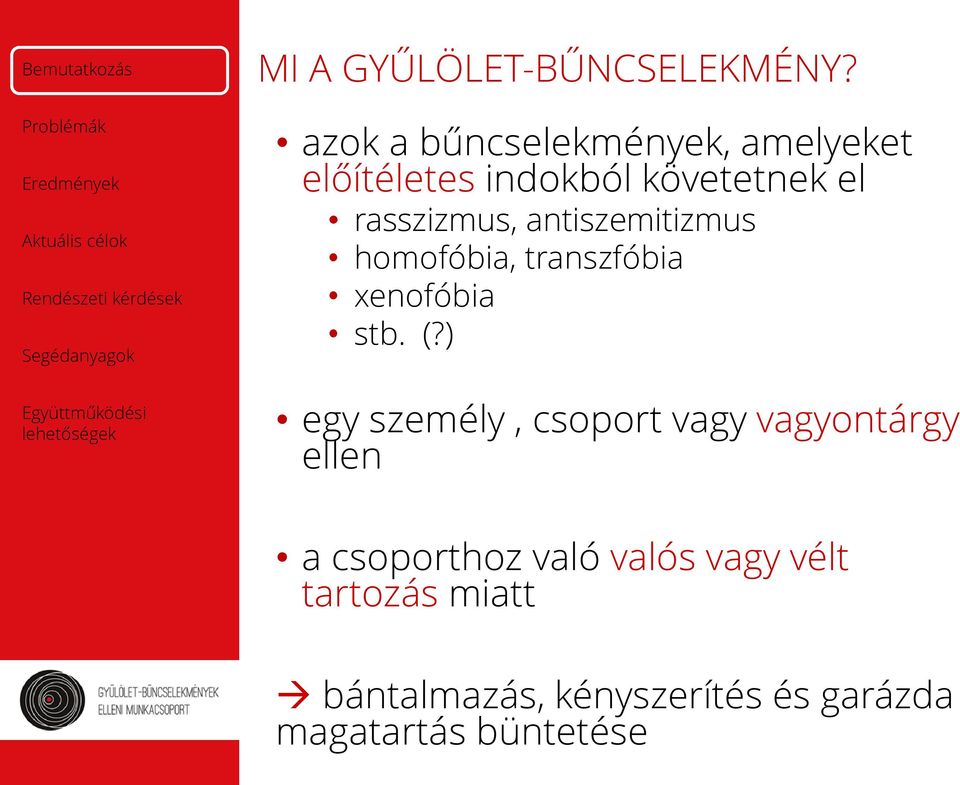rasszizmus, antiszemitizmus homofóbia, transzfóbia xenofóbia stb. (?