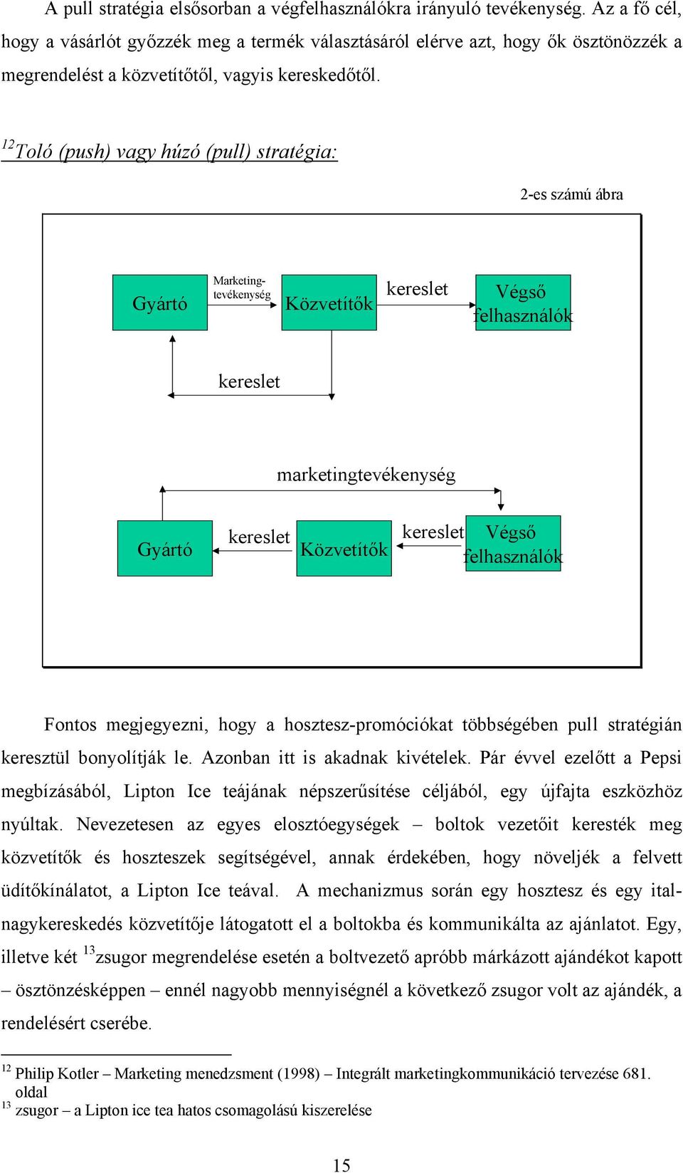 12 Toló (push) vagy húzó (pull) stratégia: 2-es számú ábra Gyártó Marketingtevékenység Közvetítők kereslet Végső felhasználók kereslet marketingtevékenység Gyártó kereslet Közvetítők kereslet Végső