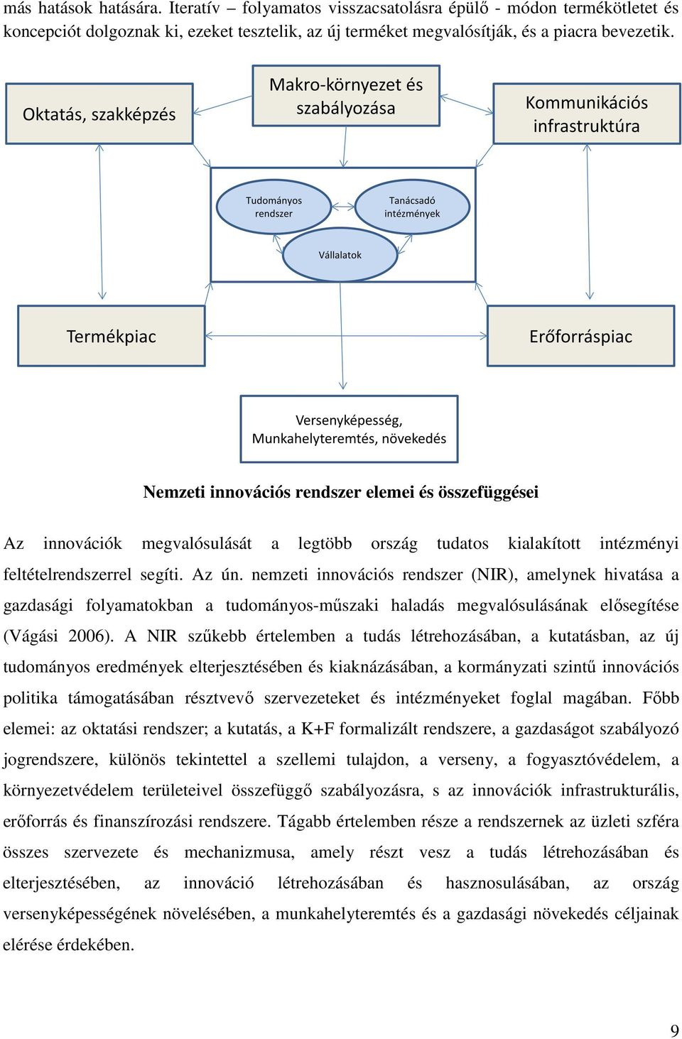 nemzeti innovációs rendszer (NIR), amelynek hivatása a gazdasági folyamatokban a tudományos-műszaki haladás megvalósulásának elősegítése (Vágási 2006).
