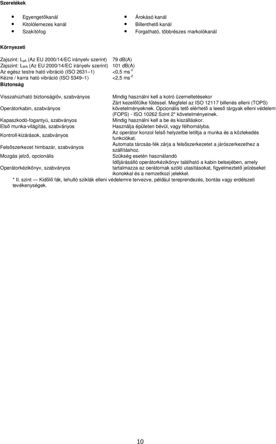 biztonságiöv, szabványos Mindig használni kell a kotró üzemeltetésekor Zárt kezelőfülke fűtéssel. Megfelel az ISO 12117 billenés elleni (TOPS) Operátorkabin, szabványos követelményeknek.