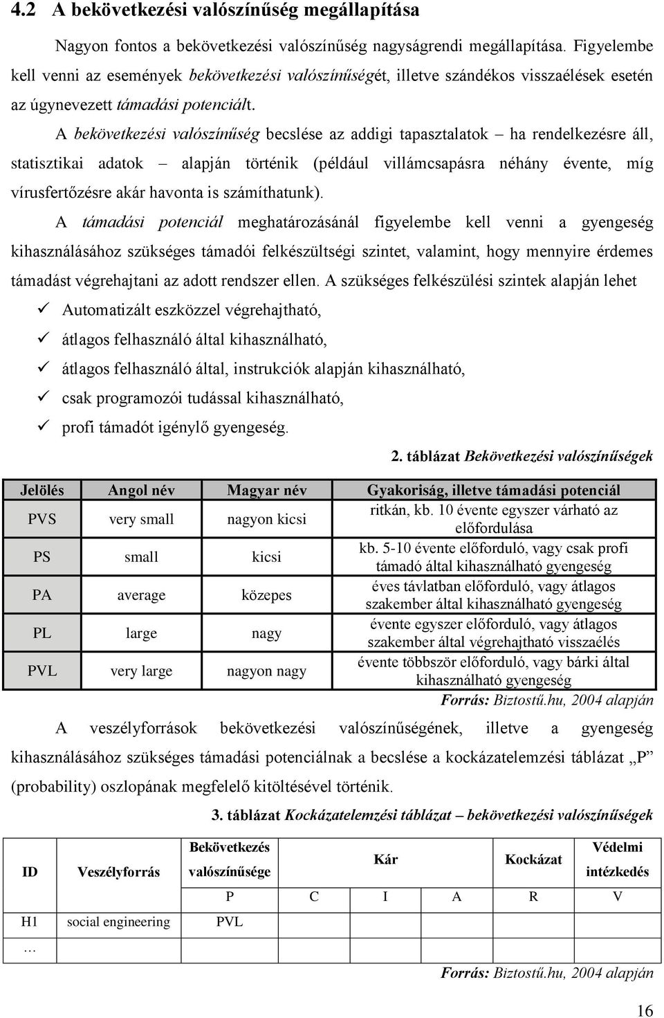 A bekövetkezési valószínűség becslése az addigi tapasztalatok ha rendelkezésre áll, statisztikai adatok alapján történik (például villámcsapásra néhány évente, míg vírusfertőzésre akár havonta is