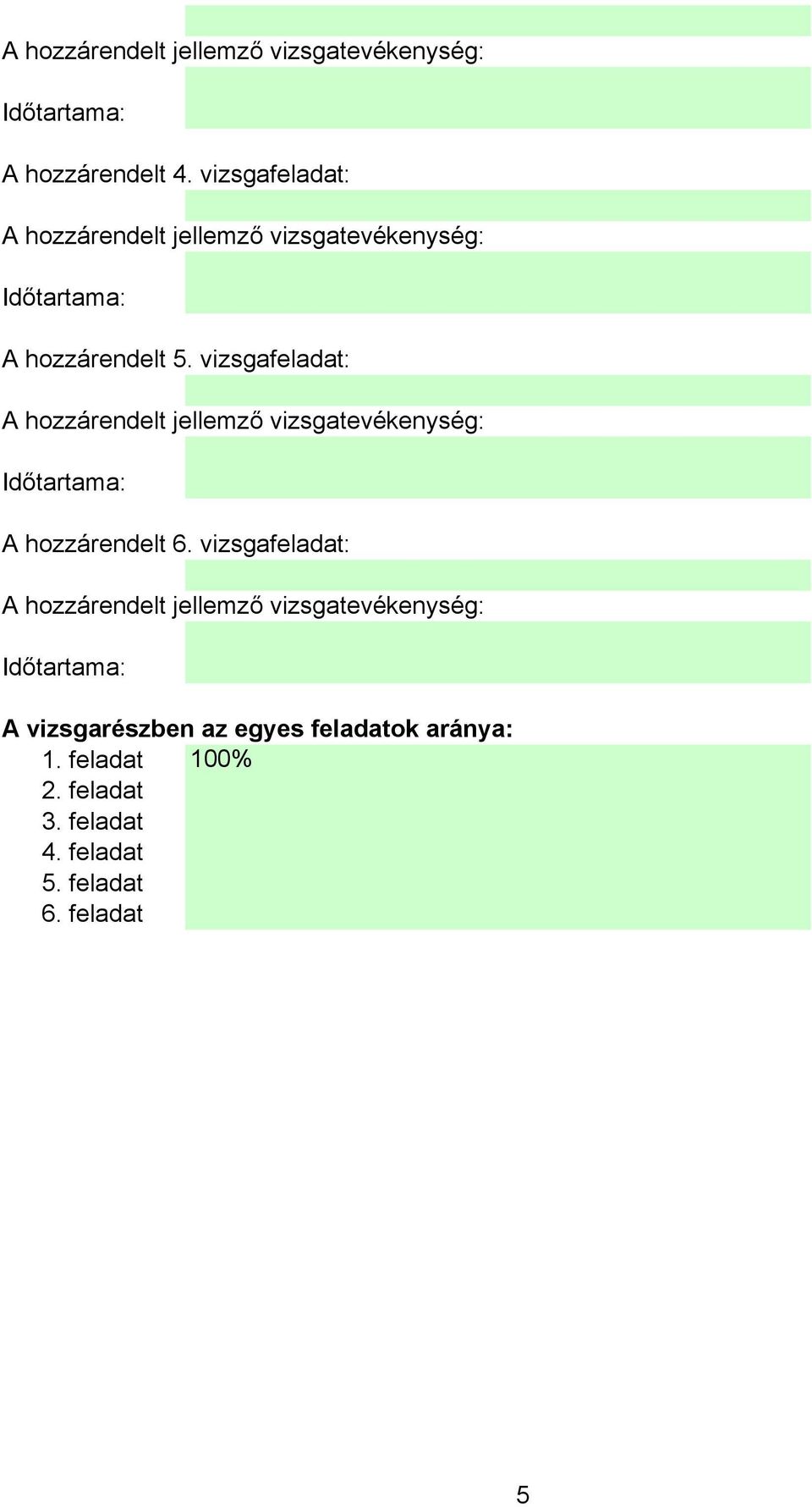 vizsgafeladat: A vizsgarészben az egyes feladatok