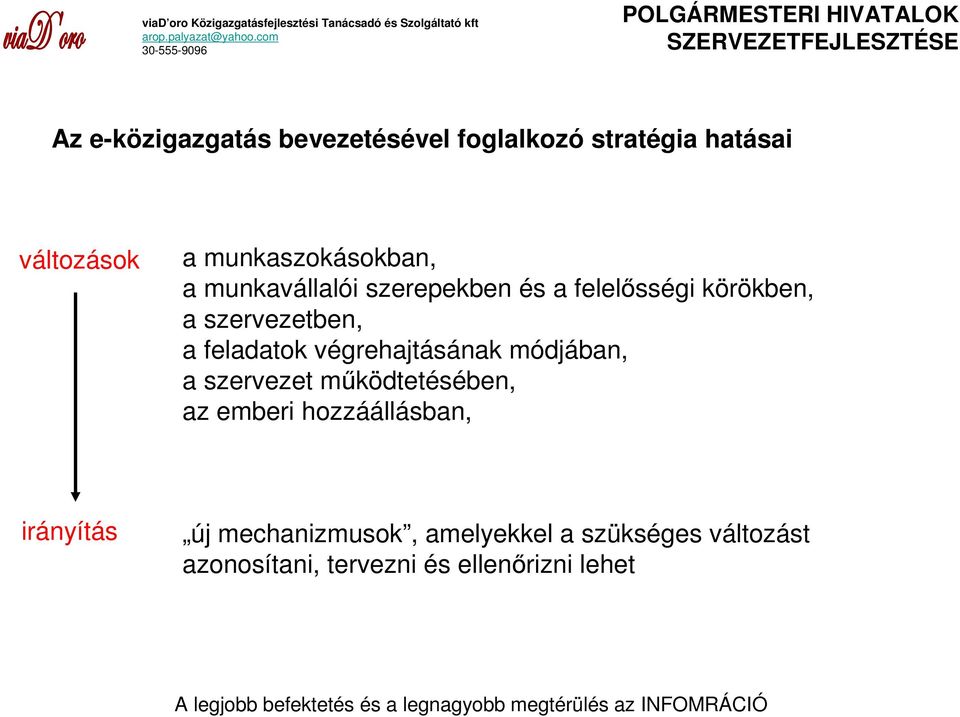 a feladatok végrehajtásának módjában, a szervezet mőködtetésében, az emberi