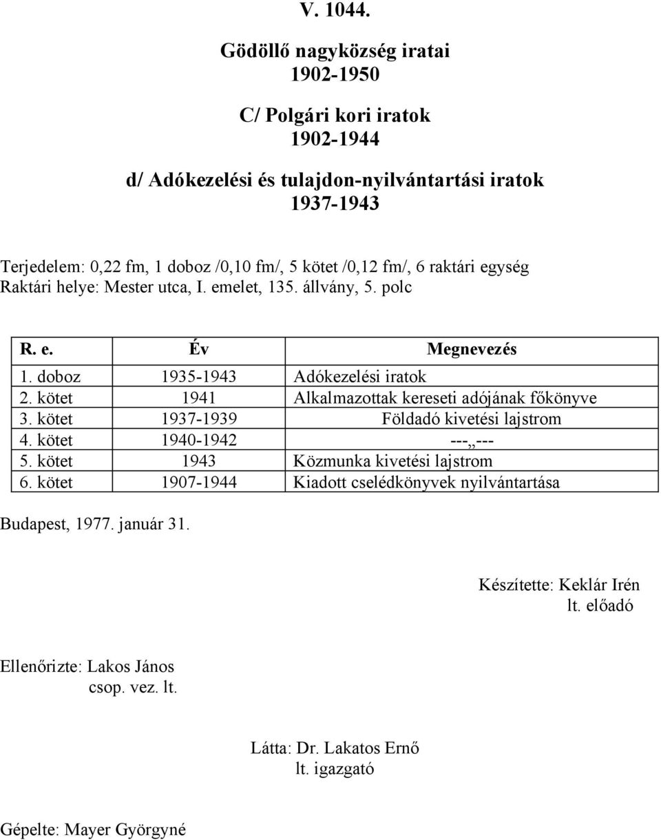 doboz 1935-1943 Adókezelési iratok 2. kötet 1941 Alkalmazottak kereseti adójának főkönyve 3.
