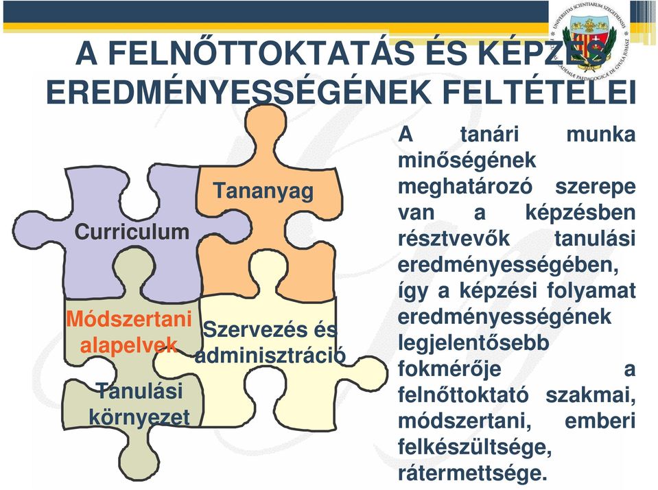 szerepe van a képzésben résztvevk tanulási eredményességében, így a képzési folyamat