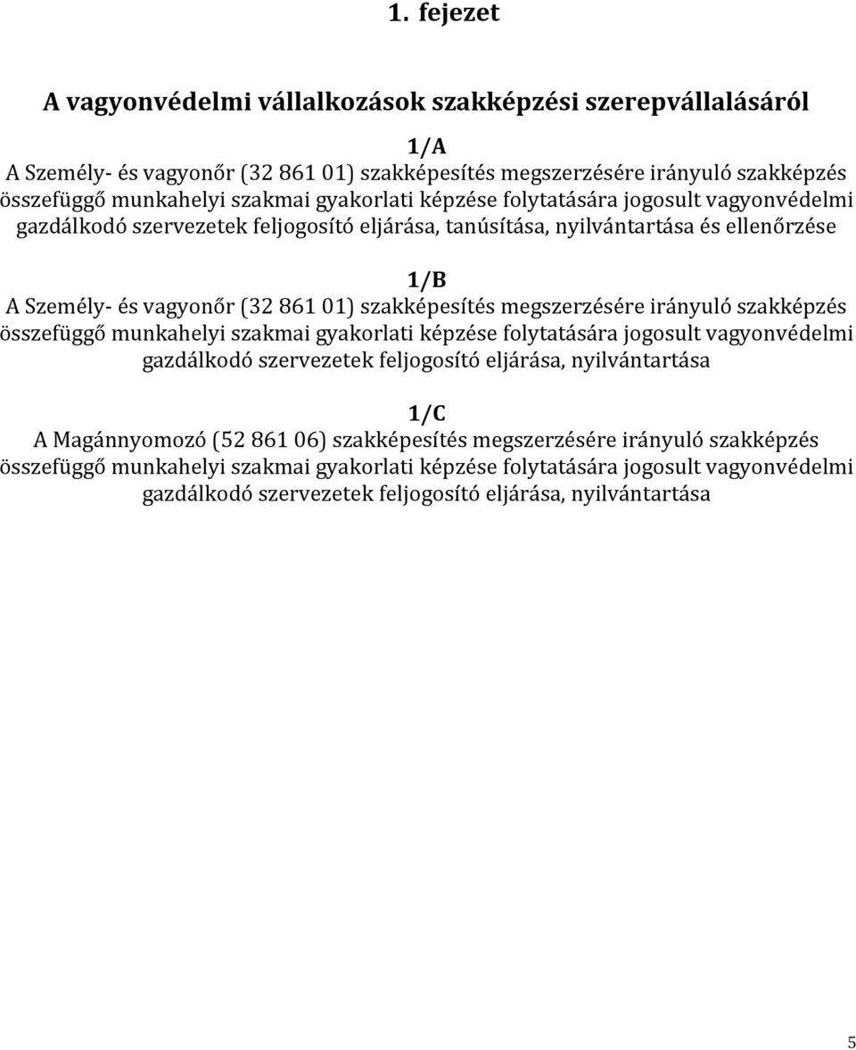 megszerzésére irányuló szakképzés összefüggő munkahelyi szakmai gyakorlati képzése folytatására jogosult vagyonvédelmi gazdálkodó szervezetek feljogosító eljárása, nyilvántartása 1/C A