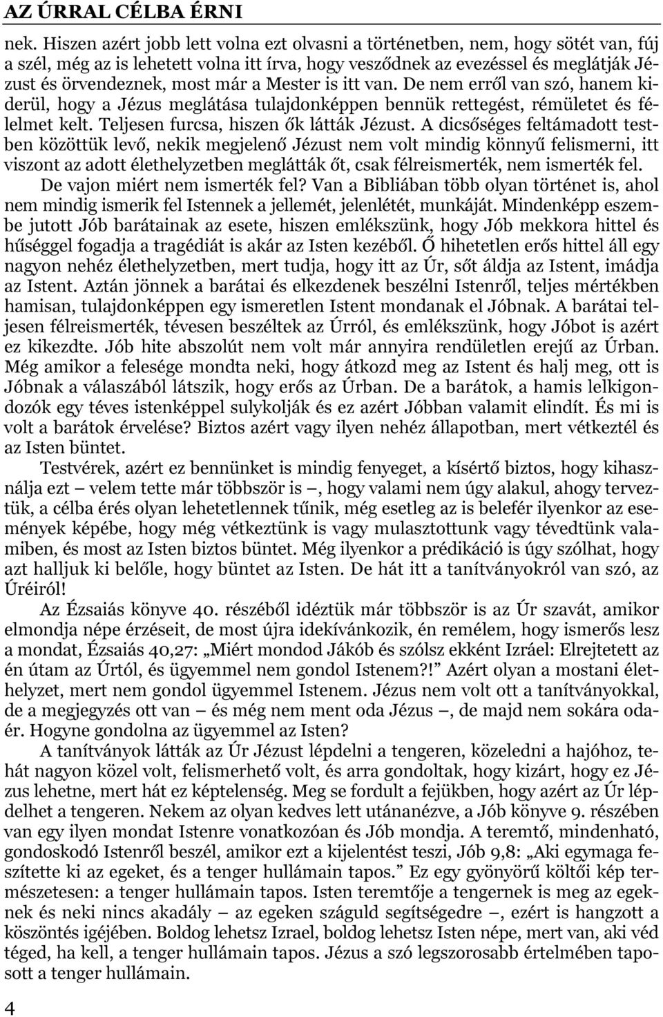 A dicsőséges feltámadott testben közöttük levő, nekik megjelenő Jézust nem volt mindig könnyű felismerni, itt viszont az adott élethelyzetben meglátták őt, csak félreismerték, nem ismerték fel.
