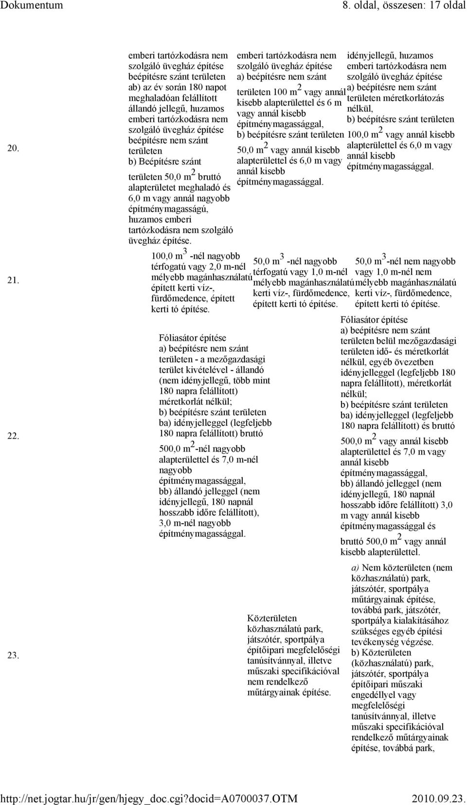 építése beépítésre nem szánt területen b) Beépítésre szánt területen 50,0 m 2 bruttó alapterületet meghaladó és 6,0 m vagy annál nagyobb építménymagasságú, huzamos emberi tartózkodásra nem szolgáló