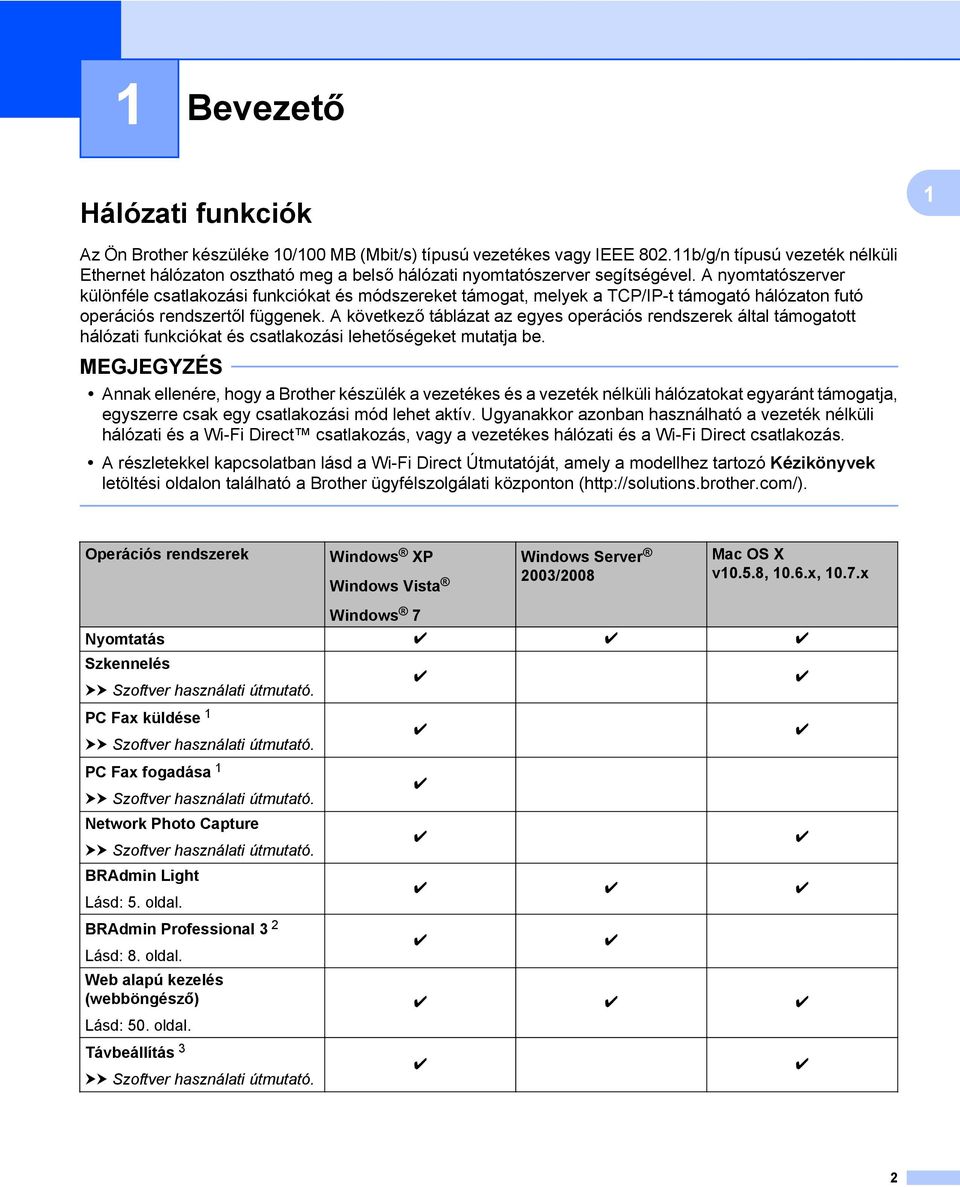 A nyomtatószerver különféle csatlakozási funkciókat és módszereket támogat, melyek a TCP/IP-t támogató hálózaton futó operációs rendszertől függenek.