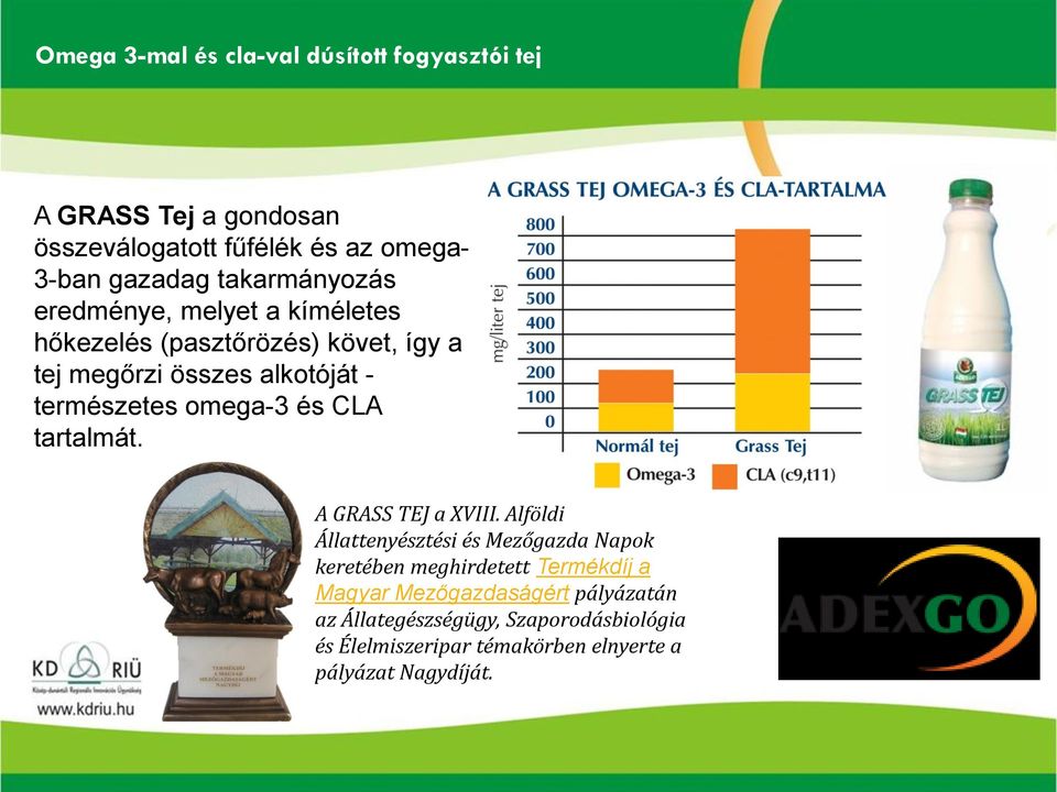 omega-3 és CLA tartalmát. A GRASS TEJ a XVIII.