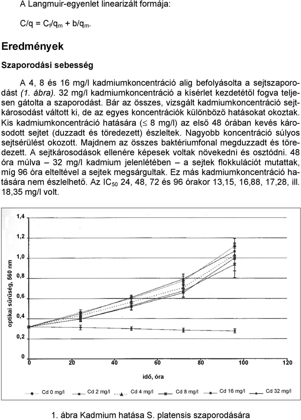 Bár az összes, vizsgált kadmiumkoncentráció sejtkárosodást váltott ki, de az egyes koncentrációk különböző hatásokat okoztak.