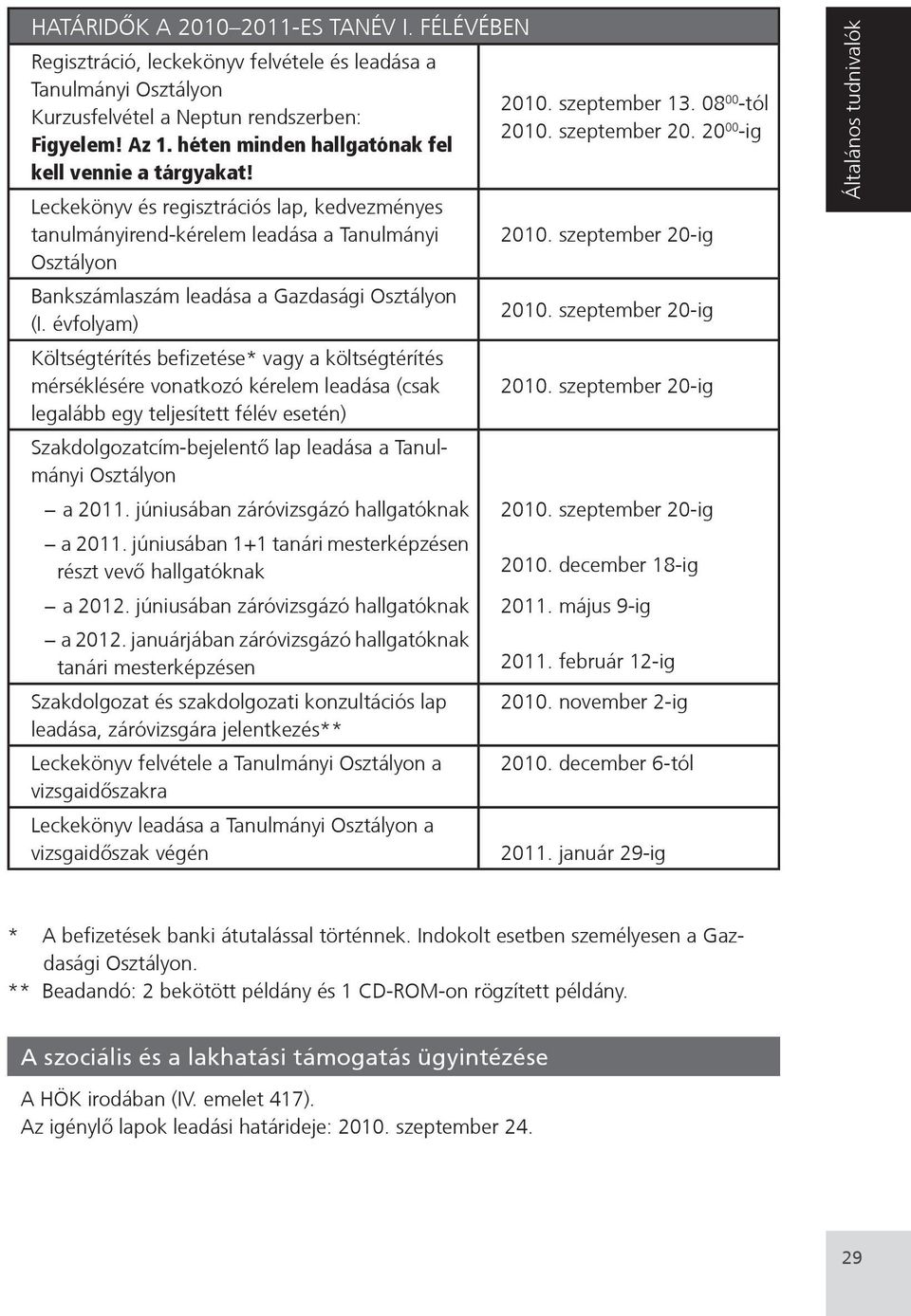 Leckekönyv és regisztrációs lap, kedvezményes tanulmányirend-kérelem leadása a Tanulmányi Osztályon Bankszámlaszám leadása a Gazdasági Osztályon (I.