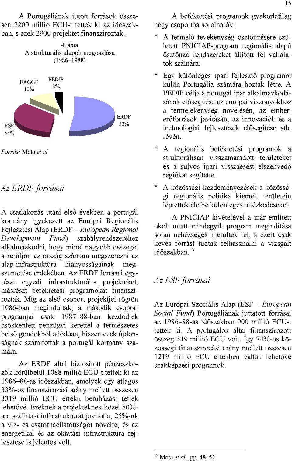 PEDIP 3% Az ERDF forrásai ERDF 52% A csatlakozás utáni első években a portugál kormány igyekezett az Európai Regionális Fejlesztési Alap (ERDF European Regional Development Fund) szabályrendszeréhez