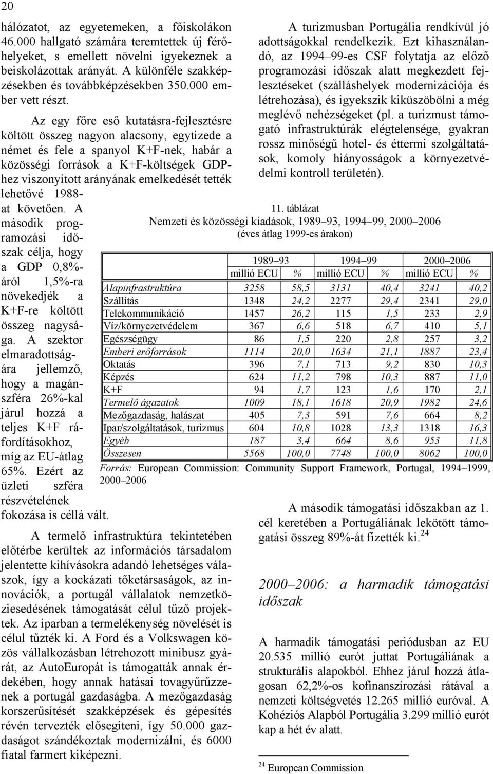 Az egy főre eső kutatásra-fejlesztésre költött összeg nagyon alacsony, egytizede a német és fele a spanyol K+F-nek, habár a közösségi források a K+F-költségek GDPhez viszonyított arányának