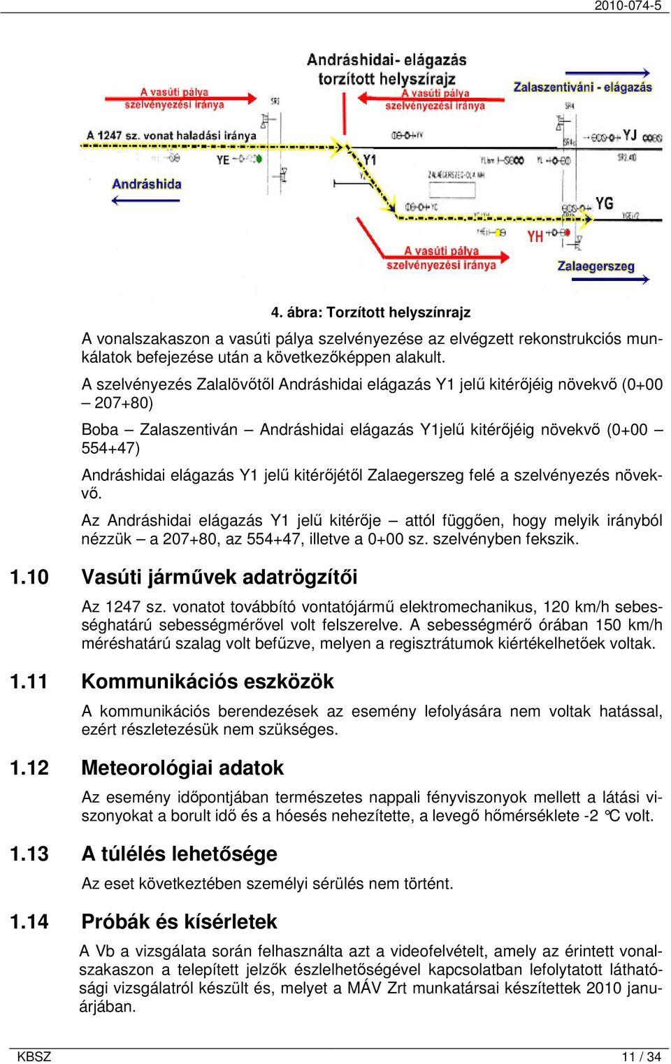 kitérőjétől Zalaegerszeg felé a szelvényezés növekvő. Az Andráshidai elágazás Y1 jelű kitérője attól függően, hogy melyik irányból nézzük a 207+80, az 554+47, illetve a 0+00 sz. szelvényben fekszik.