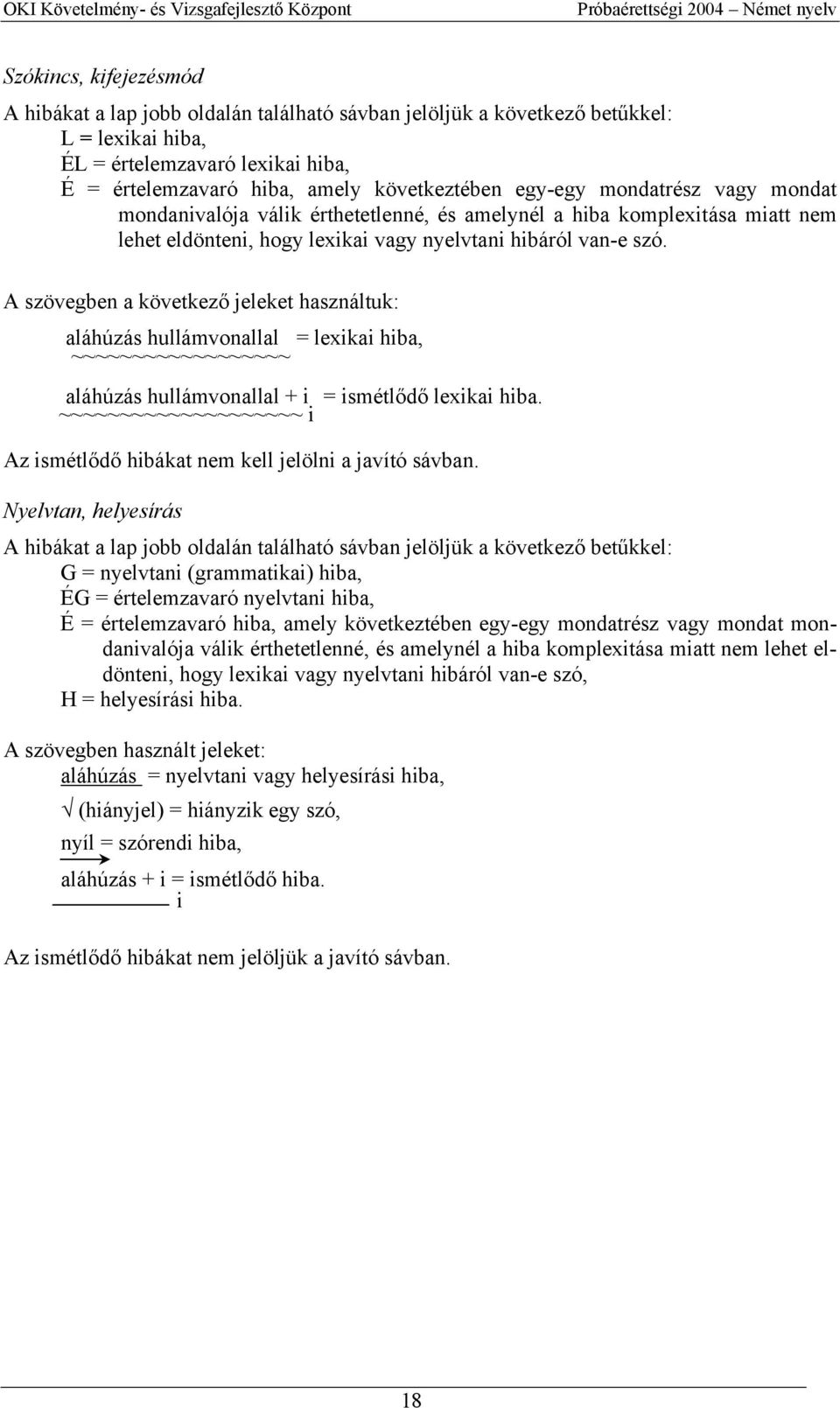 A szövegben a következő jeleket használtuk: aláhúzás hullámvonallal = lexikai hiba, ~~~~~~~~~~~~~~~~~~ aláhúzás hullámvonallal + i = ismétlődő lexikai hiba.