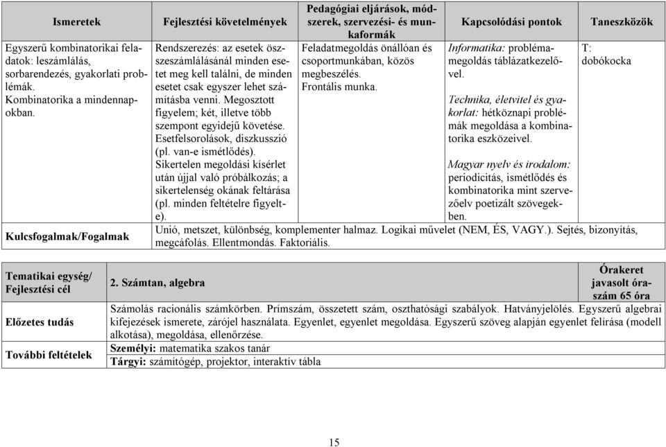 Megosztott figyelem; két, illetve több szempont egyidejű követése. Esetfelsorolások, diszkusszió (pl. van-e ismétlődés).