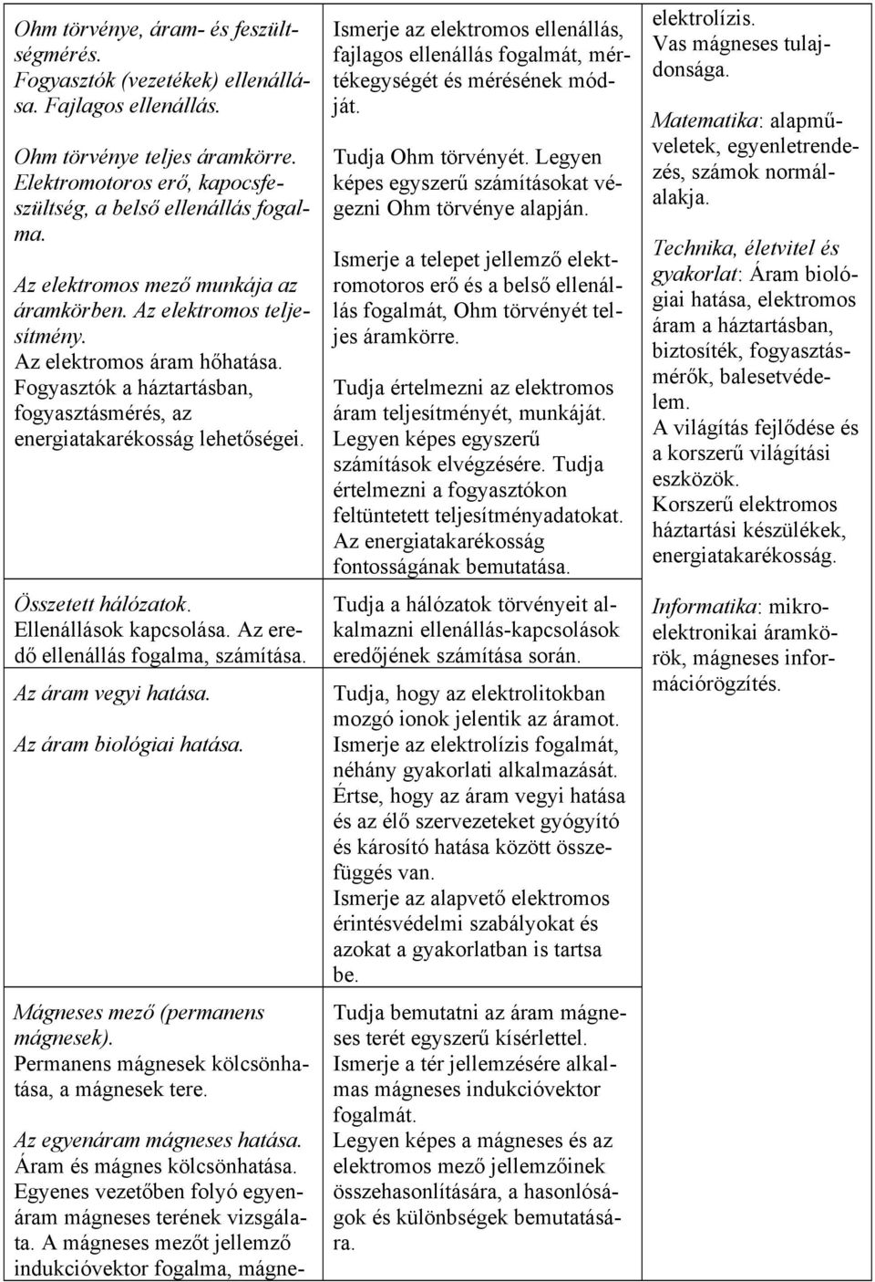 Ellenállások kapcsolása. Az eredő ellenállás fogalma, számítása. Az áram vegyi hatása. Az áram biológiai hatása. Mágneses mező (permanens mágnesek). Permanens mágnesek kölcsönhatása, a mágnesek tere.