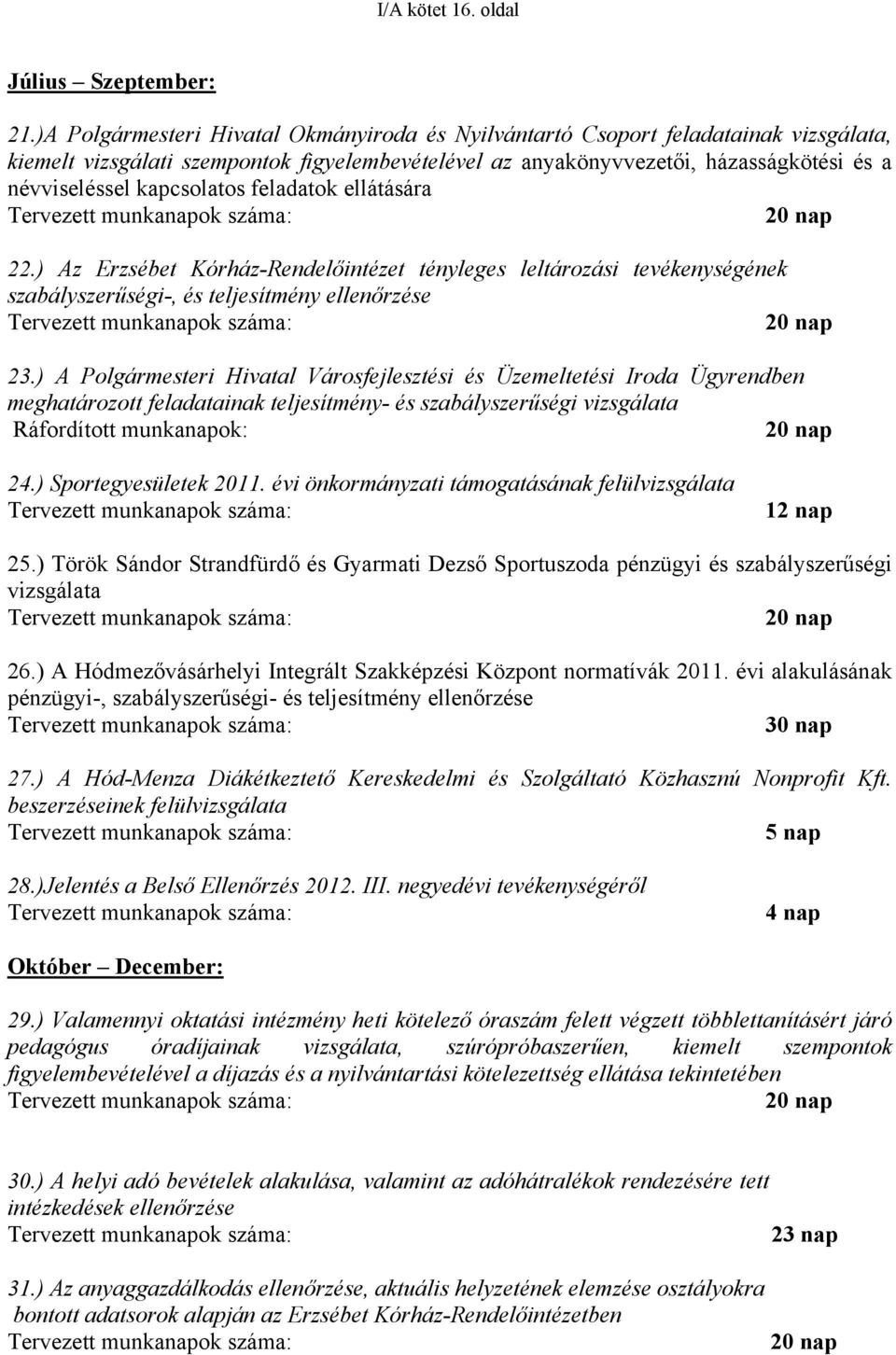 kapcsolatos feladatok ellátására Tervezett munkanapok száma: 20 nap 22.