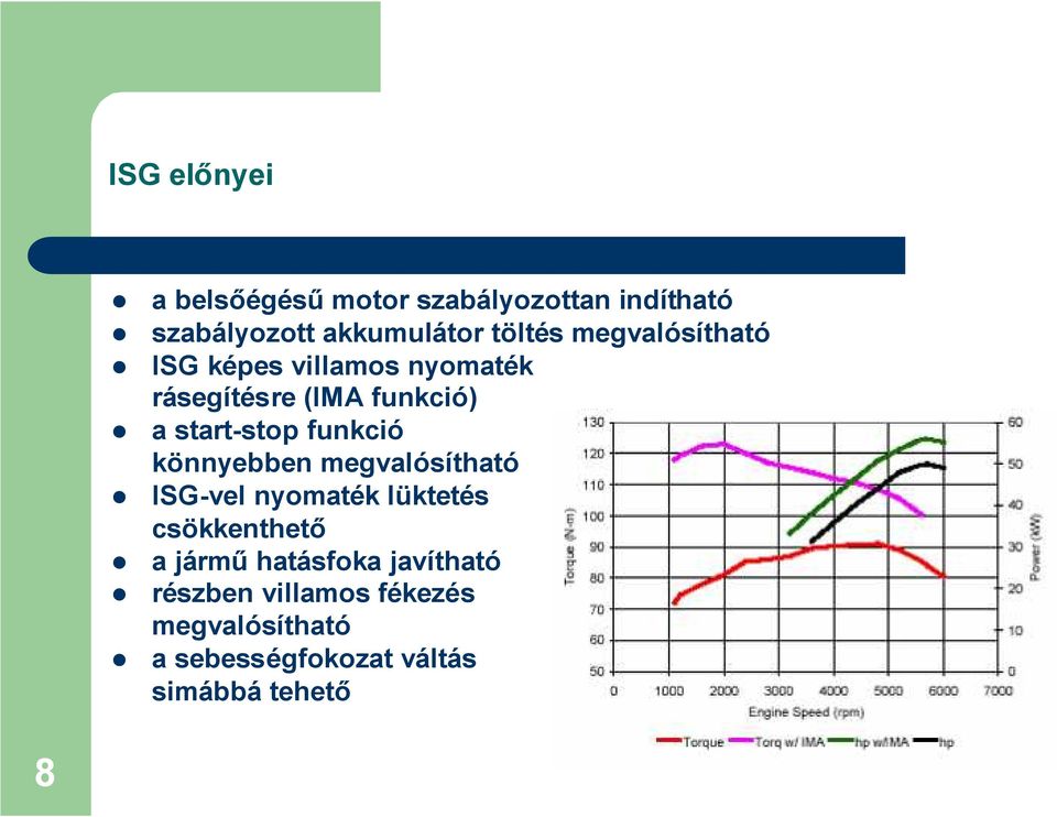 funkció könnyebben megvalósítható ISG-vel nyomaték lüktetés csökkenthető a jármű