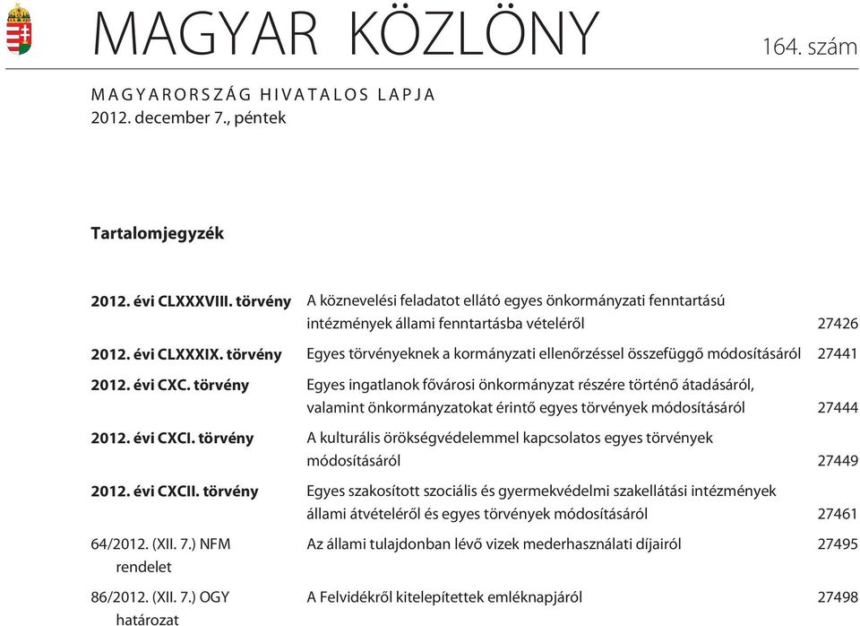 törvény Egyes törvényeknek a kormányzati ellenõrzéssel összefüggõ módosításáról 27441 2012. évi CXC.