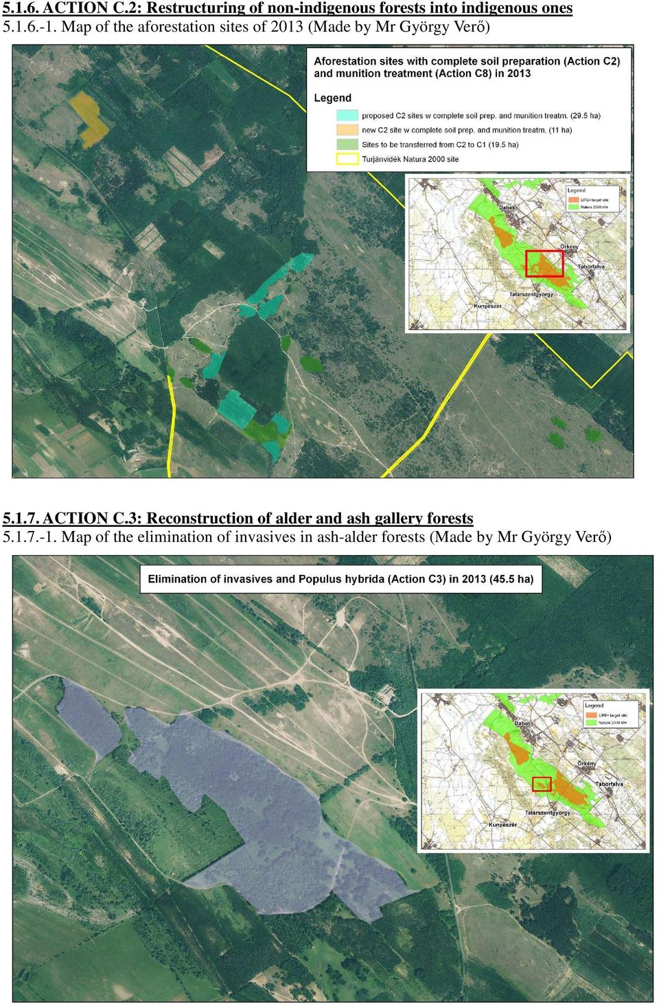 Map of the aforestation sites of 2013 (Made by Mr György Verő) 5.1.7.