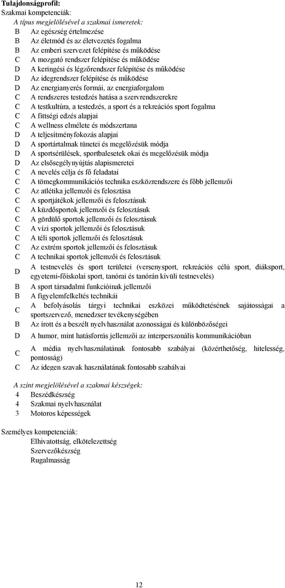 szervrendszerekre A testkultúra, a testedzés, a sport és a rekreációs sport fogalma A fittségi edzés alapjai A wellness elmélete és módszertana A teljesítményfokozás alapjai A sportártalmak tünetei