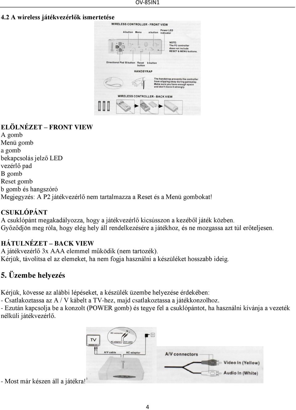 Győződjön meg róla, hogy elég hely áll rendelkezésére a játékhoz, és ne mozgassa azt túl erőteljesen. HÁTULNÉZET BACK VIEW A játékvezérlő 3x AAA elemmel működik (nem tartozék).