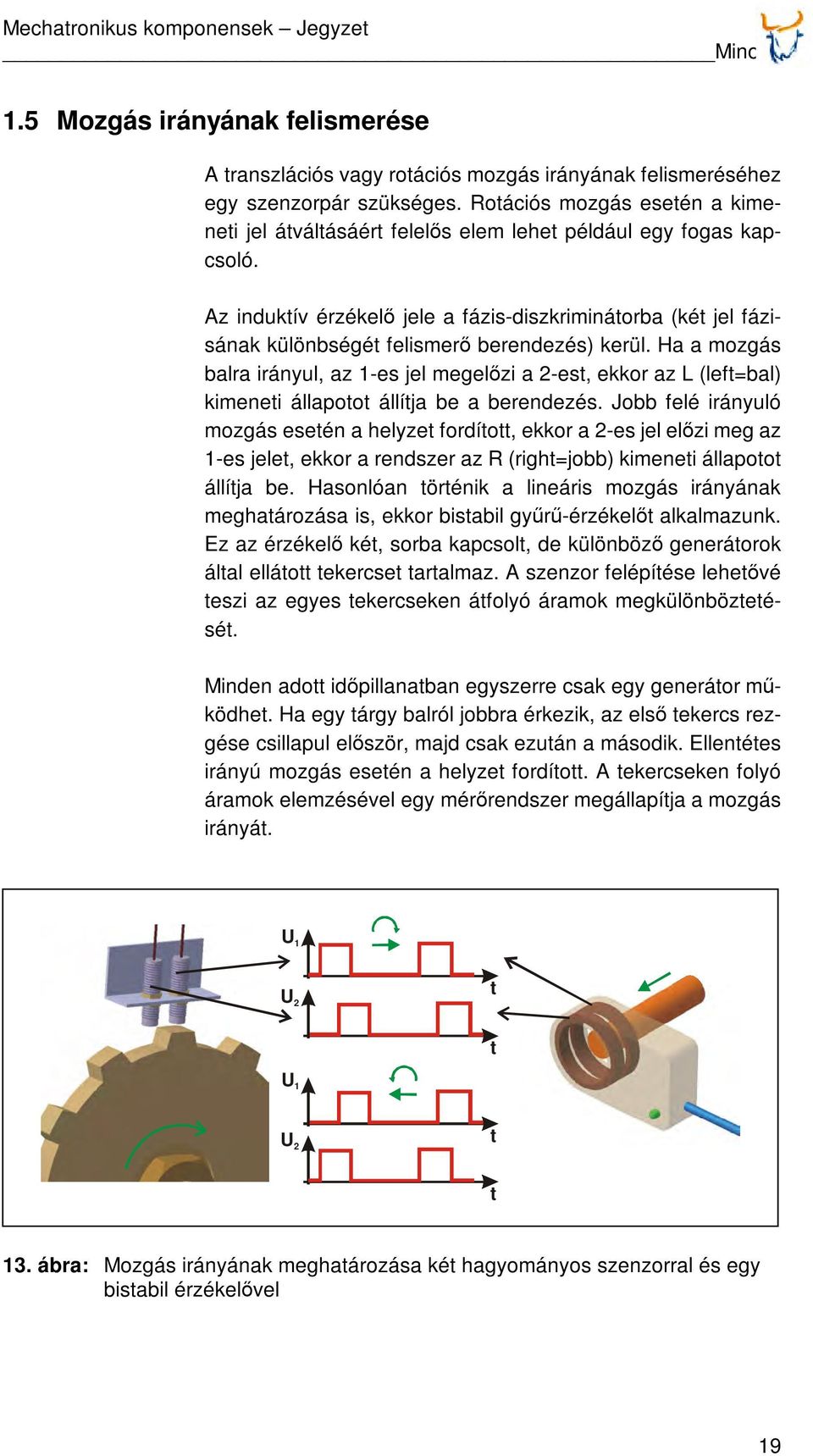 Az induktív érzékelő jele a fázis-diszkriminátorba (két jel fázisának különbségét felismerő berendezés) kerül.