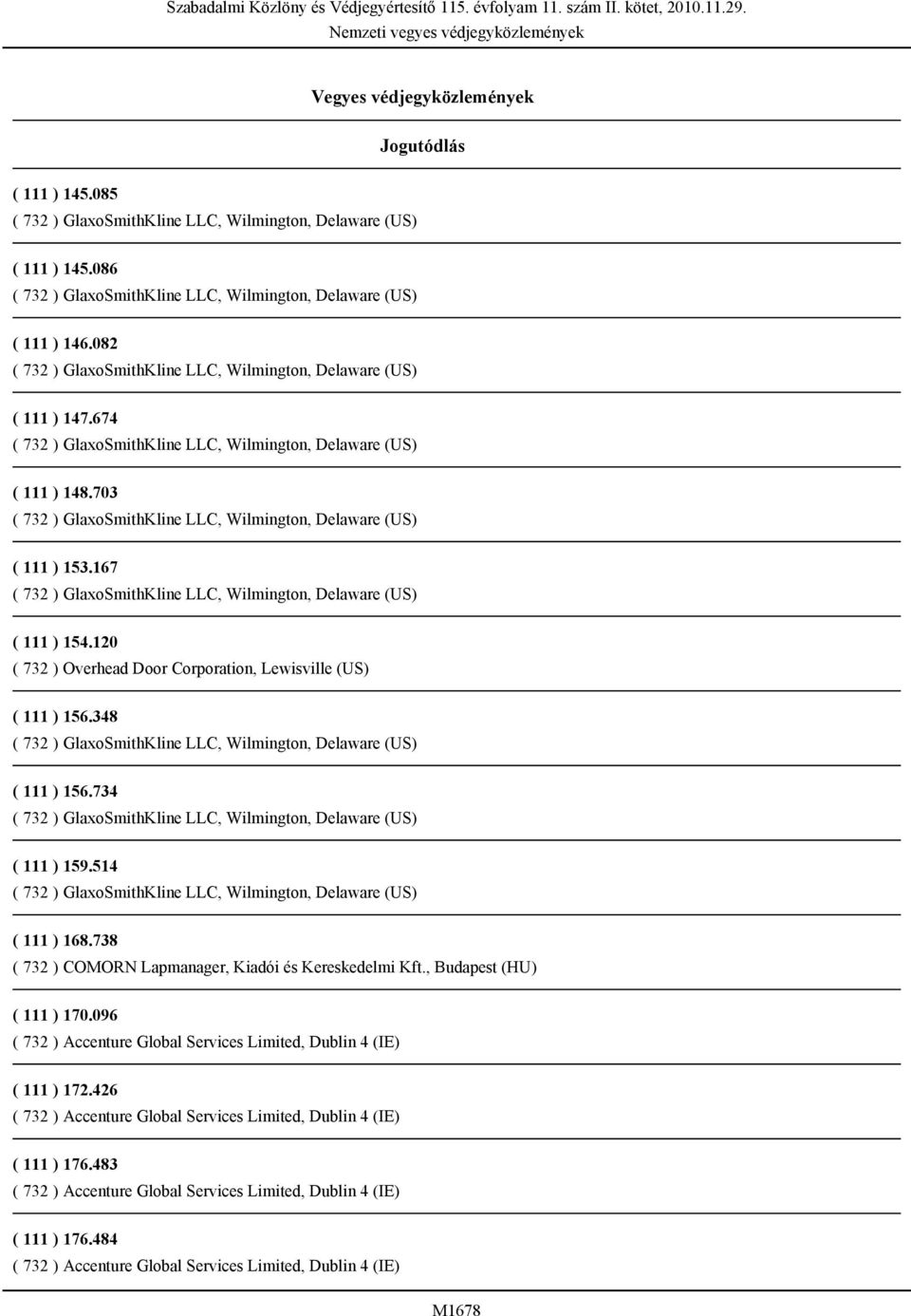 120 ( 732 ) Overhead Door Corporation, Lewisville (US) ( 111 ) 156.348 ( 111 ) 156.734 ( 111 ) 159.