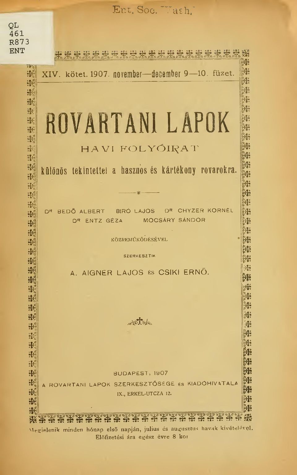* D«BED ALBERT BÍRÓ LAJOS D«CHYZER KORNÉL D* ENTZ GÉZA MOCSÁRY SÁNDOR f* KÖZREMKÖDÉSÉVEL «m m m m SZERKESZTIK A.
