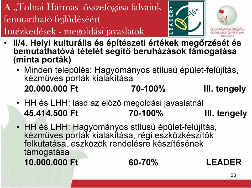 tengely HH és LHH: lásd az előző megoldási javaslatnál 45.414.500 Ft 70-100% III.