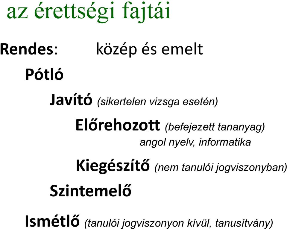 angol nyelv, informatika Kiegészítő (nem tanulói