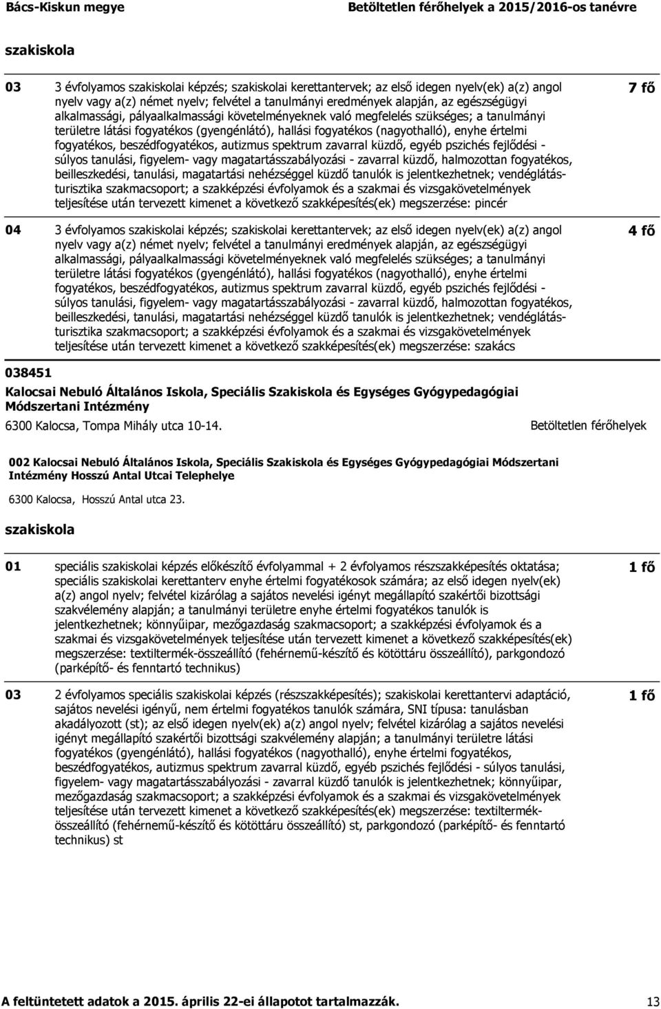 vendéglátásturisztika szakmacsoport; a szakképzési évfolyamok és a szakmai és vizsgakövetelmények teljesítése után tervezett kimenet a következő szakképesítés(ek) megszerzése: pincér területre látási