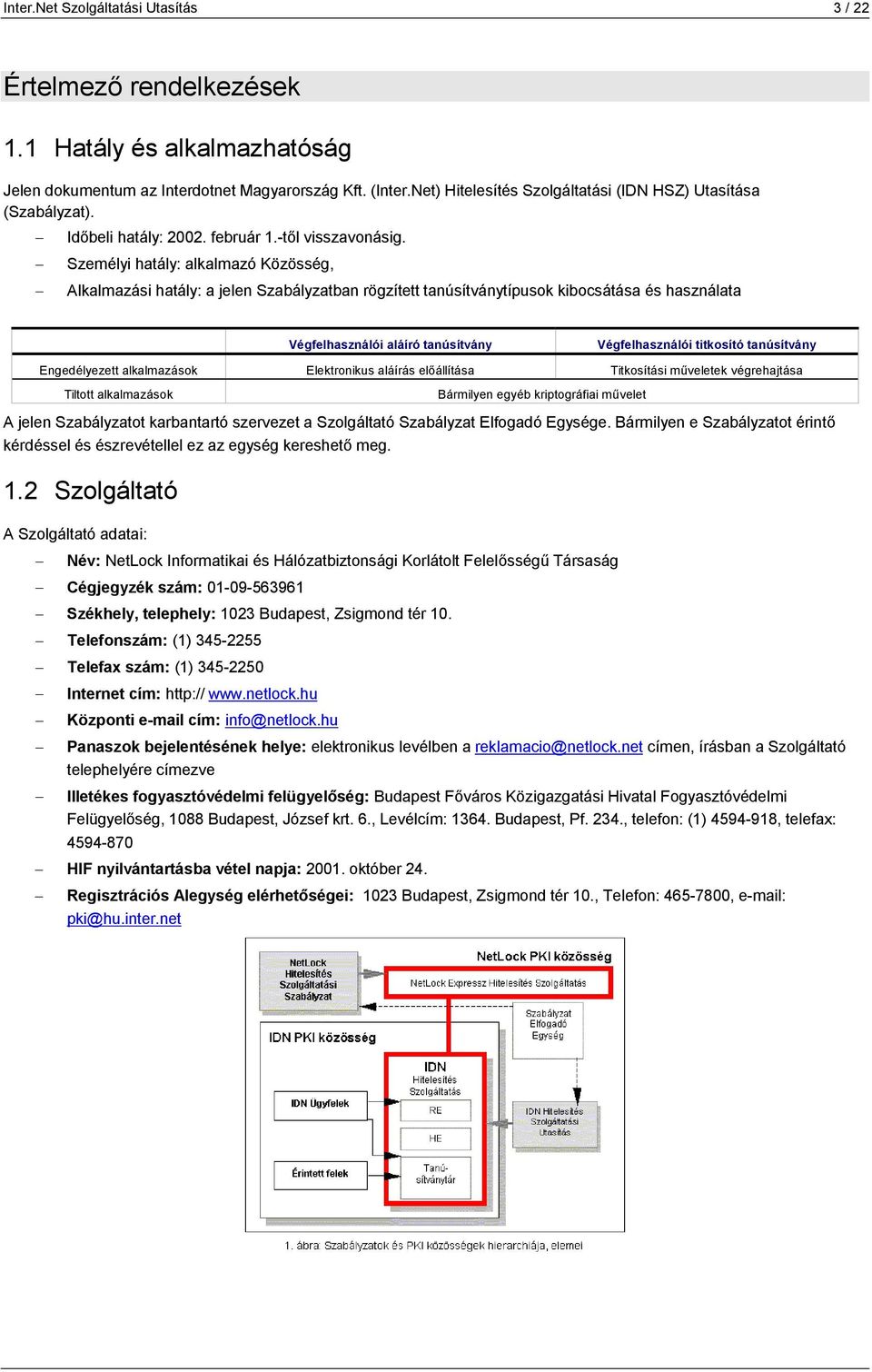 Személyi hatály: alkalmazó Közösség, Alkalmazási hatály: a jelen Szabályzatban rögzített tanúsítványtípusok kibocsátása és használata Végfelhasználói aláíró tanúsítvány Végfelhasználói titkosító