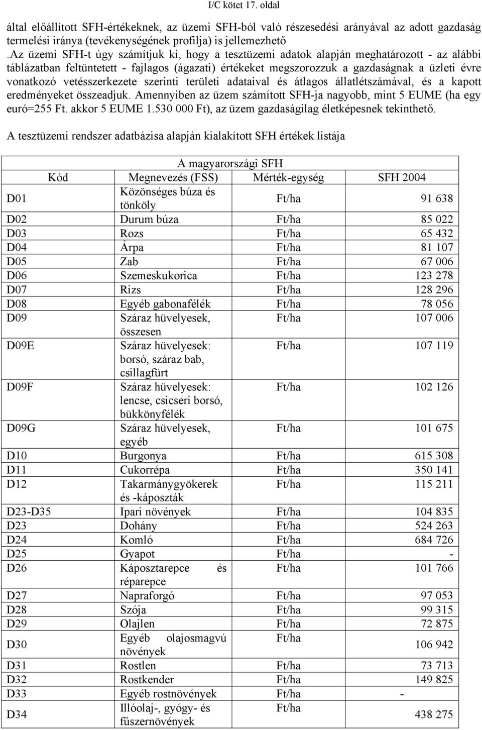 vetésszerkezete szerinti területi adataival és átlagos állatlétszámával, és a kapott eredményeket összeadjuk. Amennyiben az üzem számított SFH-ja nagyobb, mint 5 EUME (ha egy euró=255 Ft.