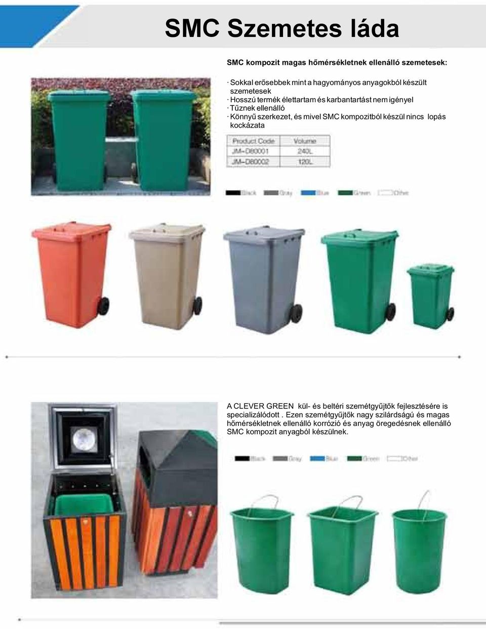 SMC kompozitból készül nincs lopás kockázata A CLEVER GREEN kül- és beltéri szemétgyűjtők fejlesztésére is specializálódott.