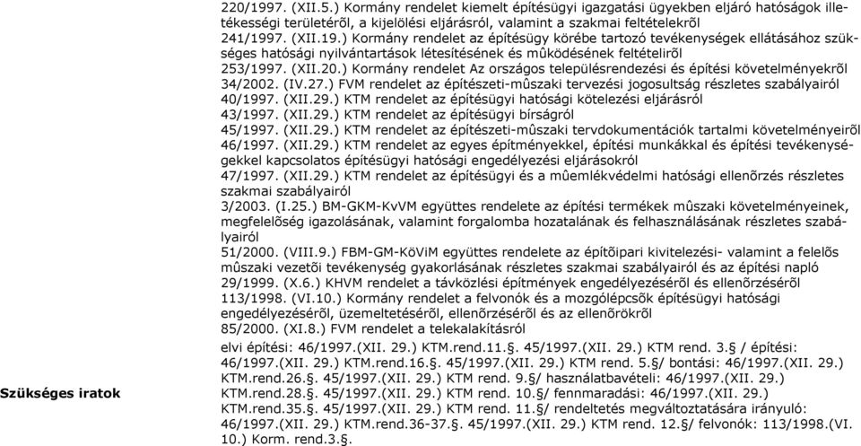 7. (XII.19.) Kormány rendelet az építésügy körébe tartozó tevékenységek ellátásához szükséges hatósági nyilvántartások létesítésének és mûködésének feltételirõl 253/1997. (XII.20.