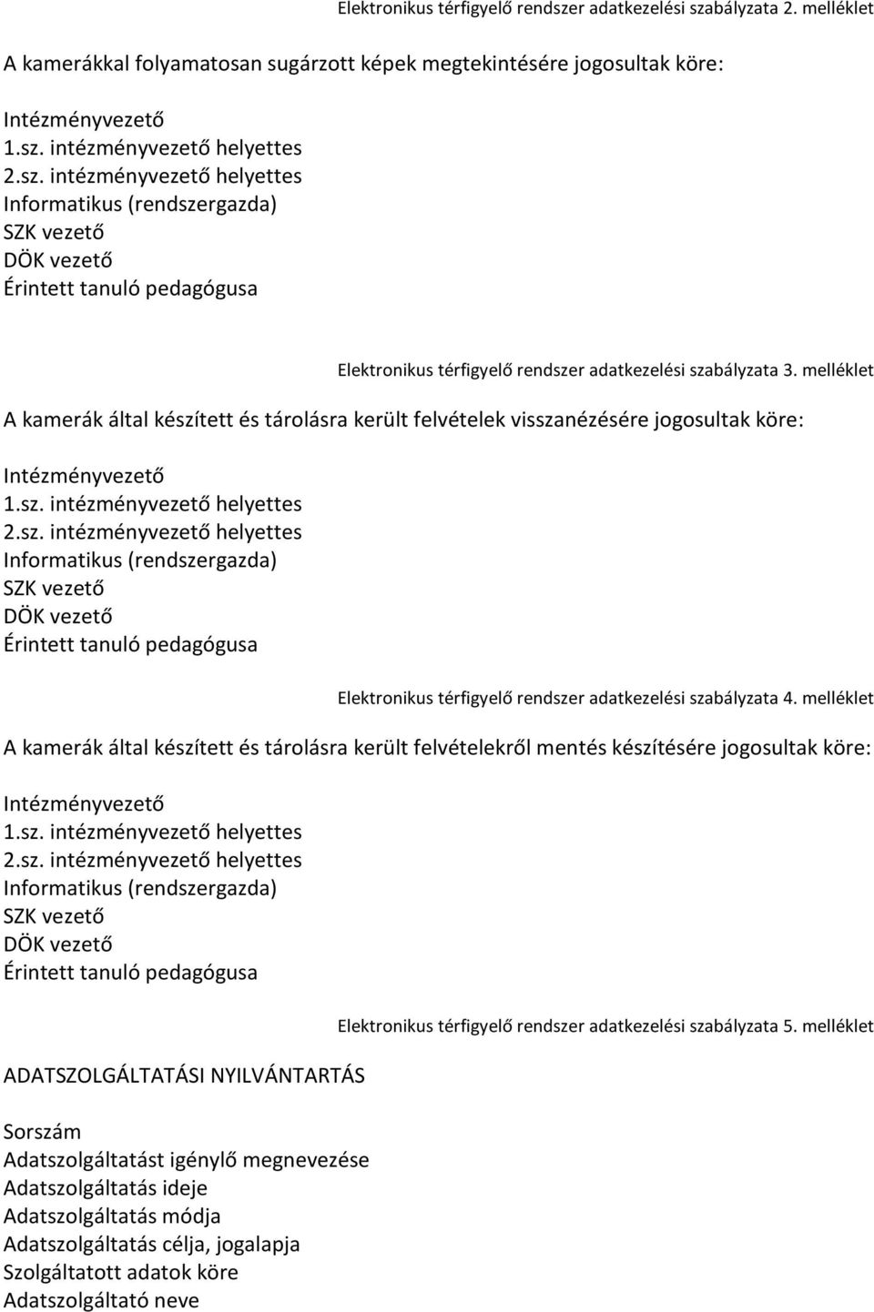 melléklet A kamerák által készí