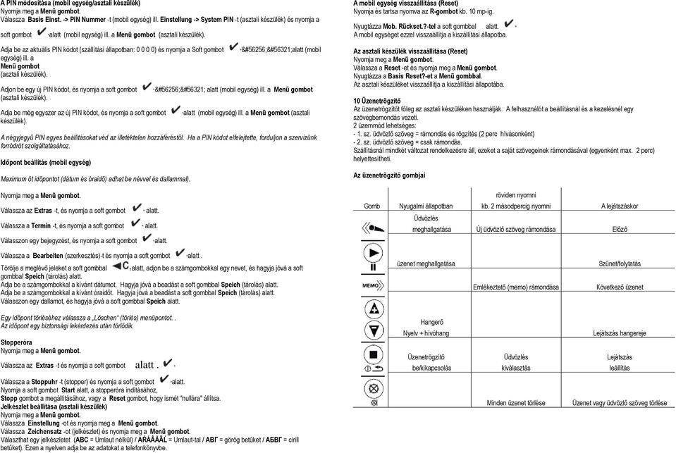 Adja be az aktuális PIN kódot (szállítási állapotban: 0 0 0 0) és nyomja a Soft gombot egység) ill. a Menü gombot (asztali készülék).