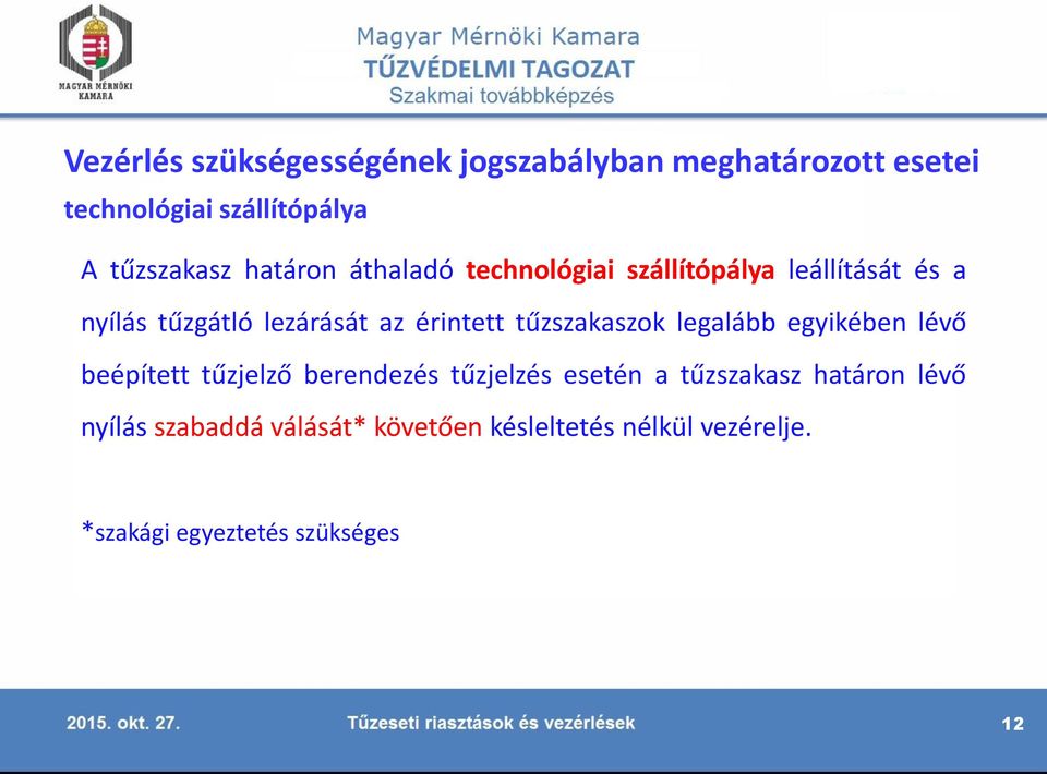 tűzszakaszok legalább egyikében lévő beépített tűzjelző berendezés tűzjelzés esetén a tűzszakasz